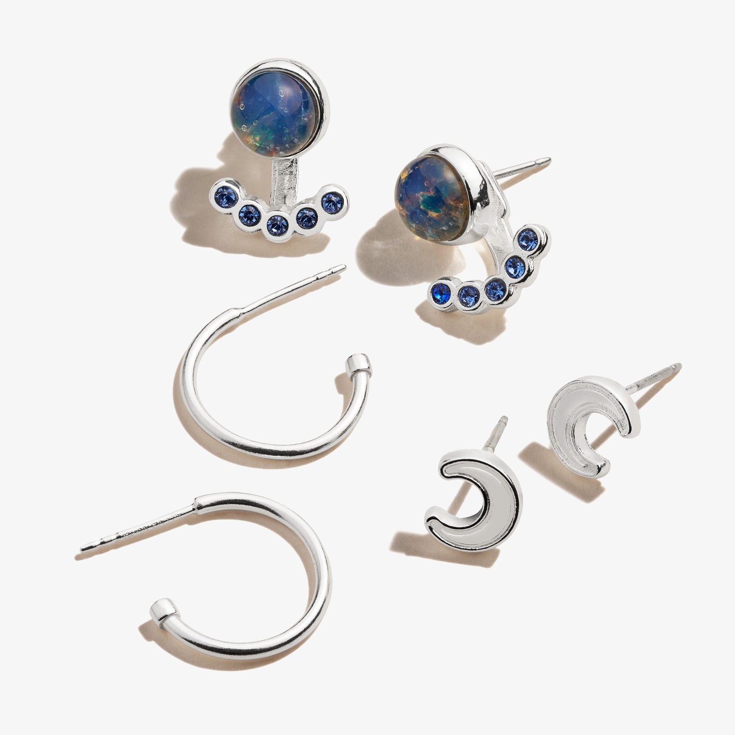 Sapphire Crystal Hoop + Moon Stud Earrings Gift Set
