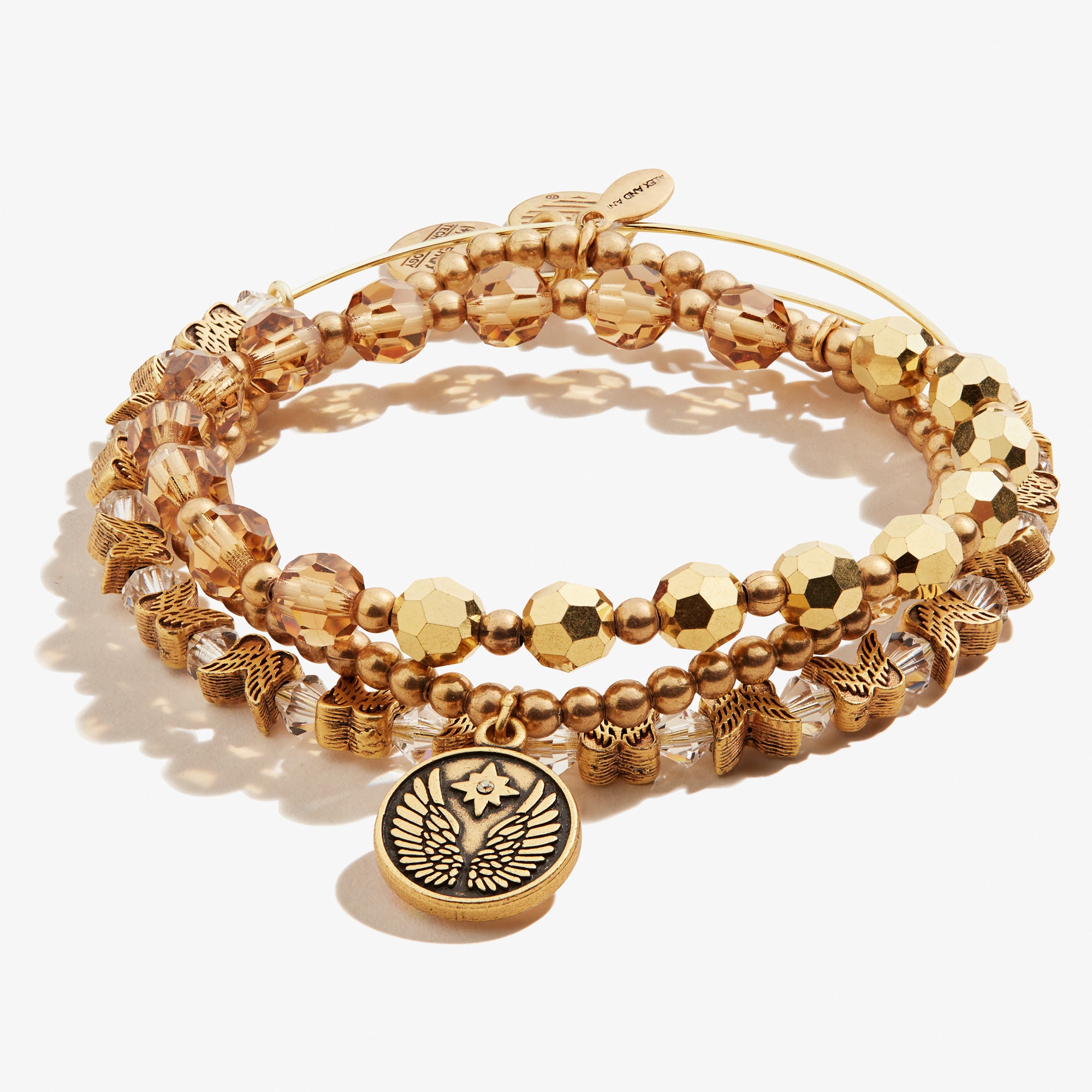 Guardian Angel Crystal Stretch Bracelets, Set of 3, Rafaelian Gold, Alex and Ani
