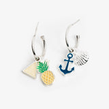Tropical Enamel Charm Hoop Earrings