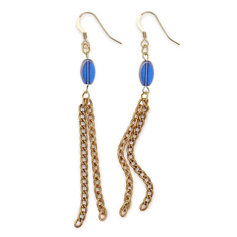 Chain Drop Earrings, Blue