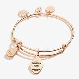 Rose Quartz Gemstone + Mother Mary Duo Charm Bangle