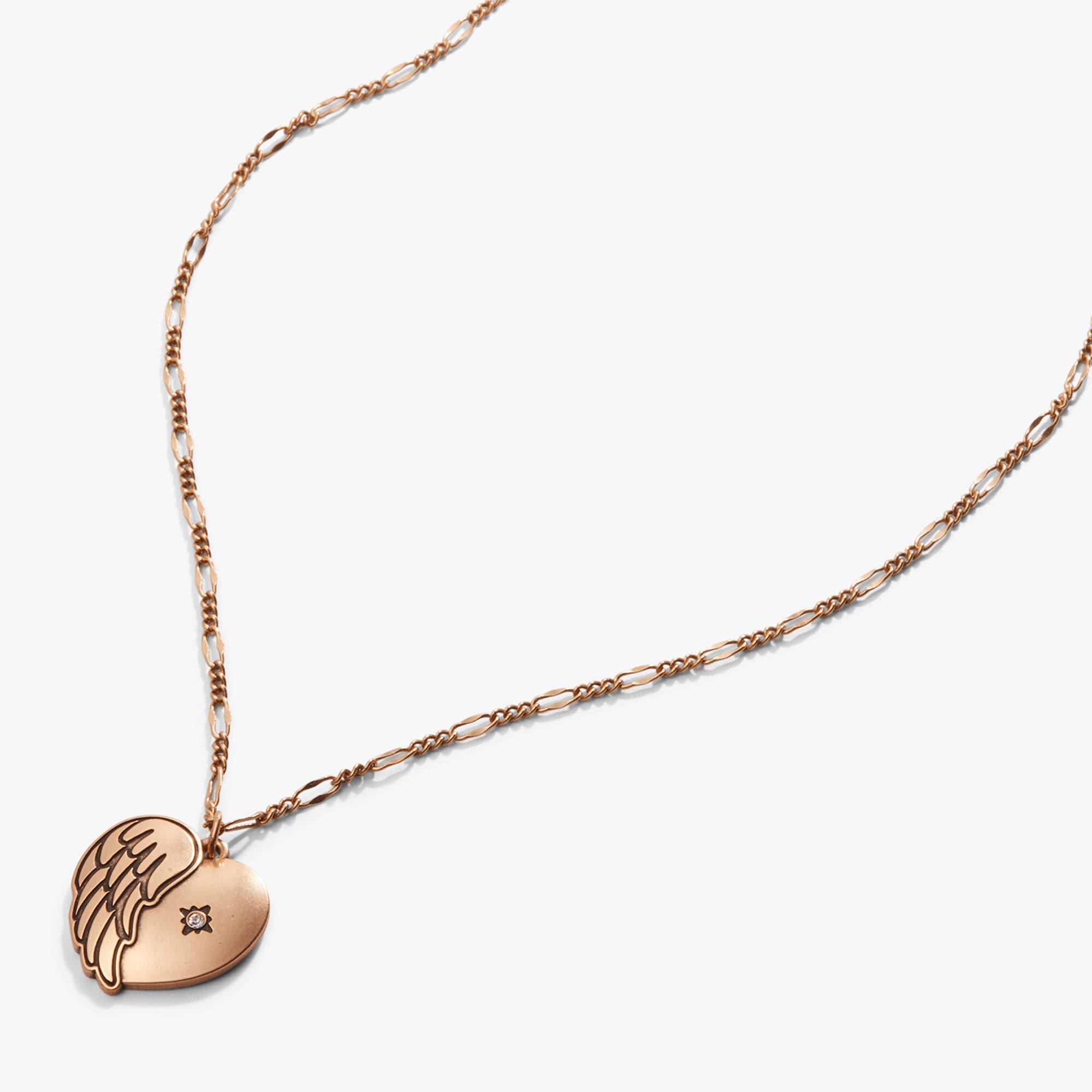 Personalized Feathered Heart Angel Wing Pendant Necklace & Earrings Set - .925 Sterling Silver, Antiqued Finish