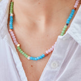 Flower + Bead Tri Color Necklace, Adjustable