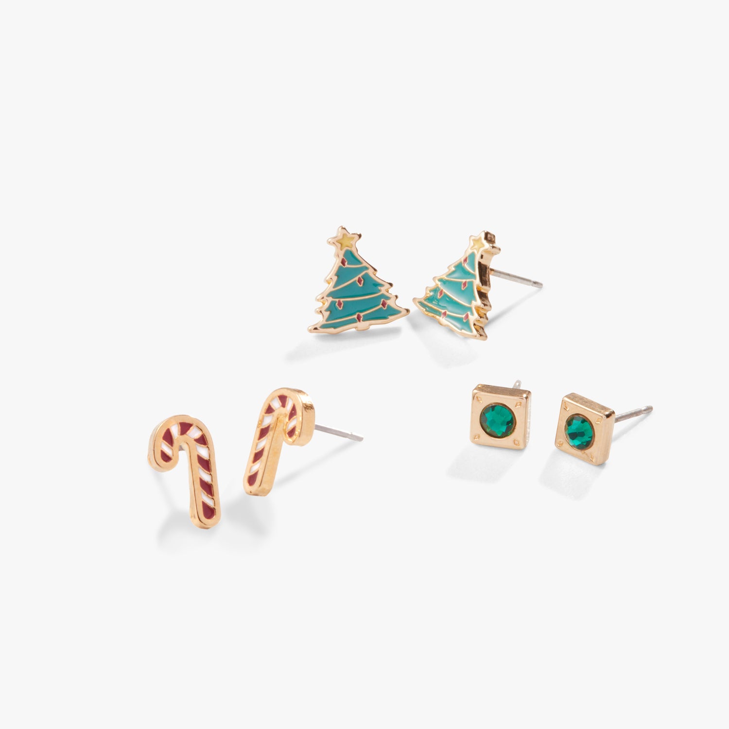 Holiday Cheer + Emerald Stud Earrings, Set of 3