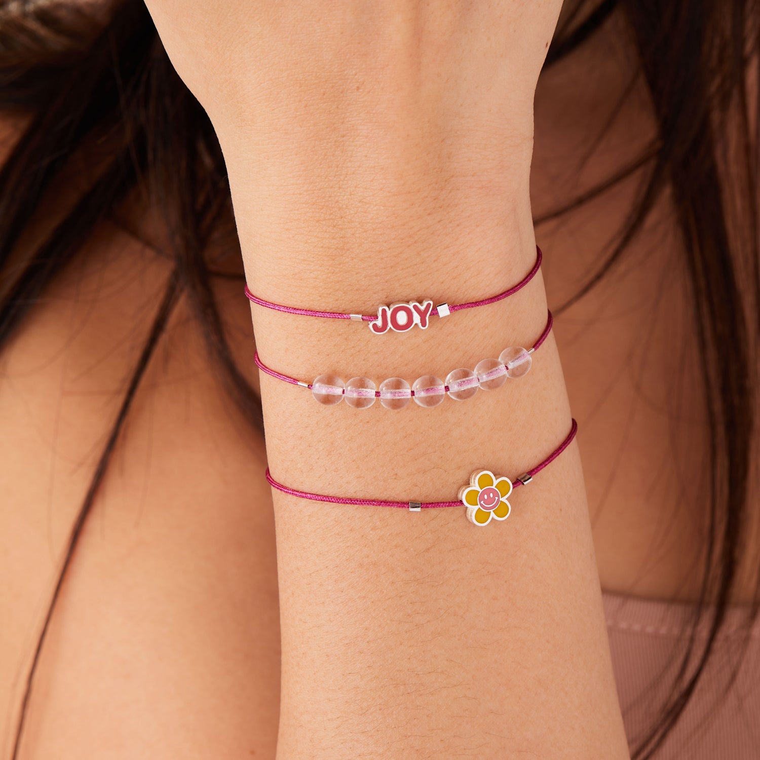 Joy Flower Cord Bracelets, Set of 3
