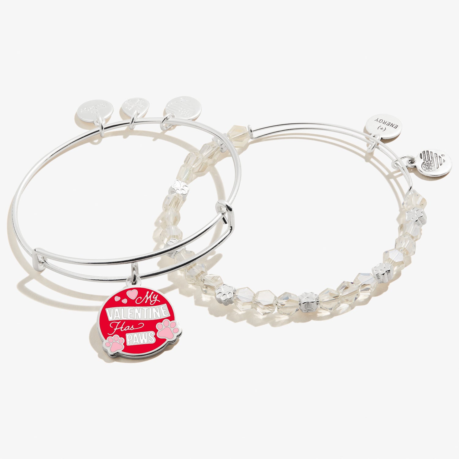 'My Valentine Has Paws' Charm Bangle Bracelet, Set of 2