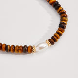 Tiger's Eye and Pearl Stretch Bracelet