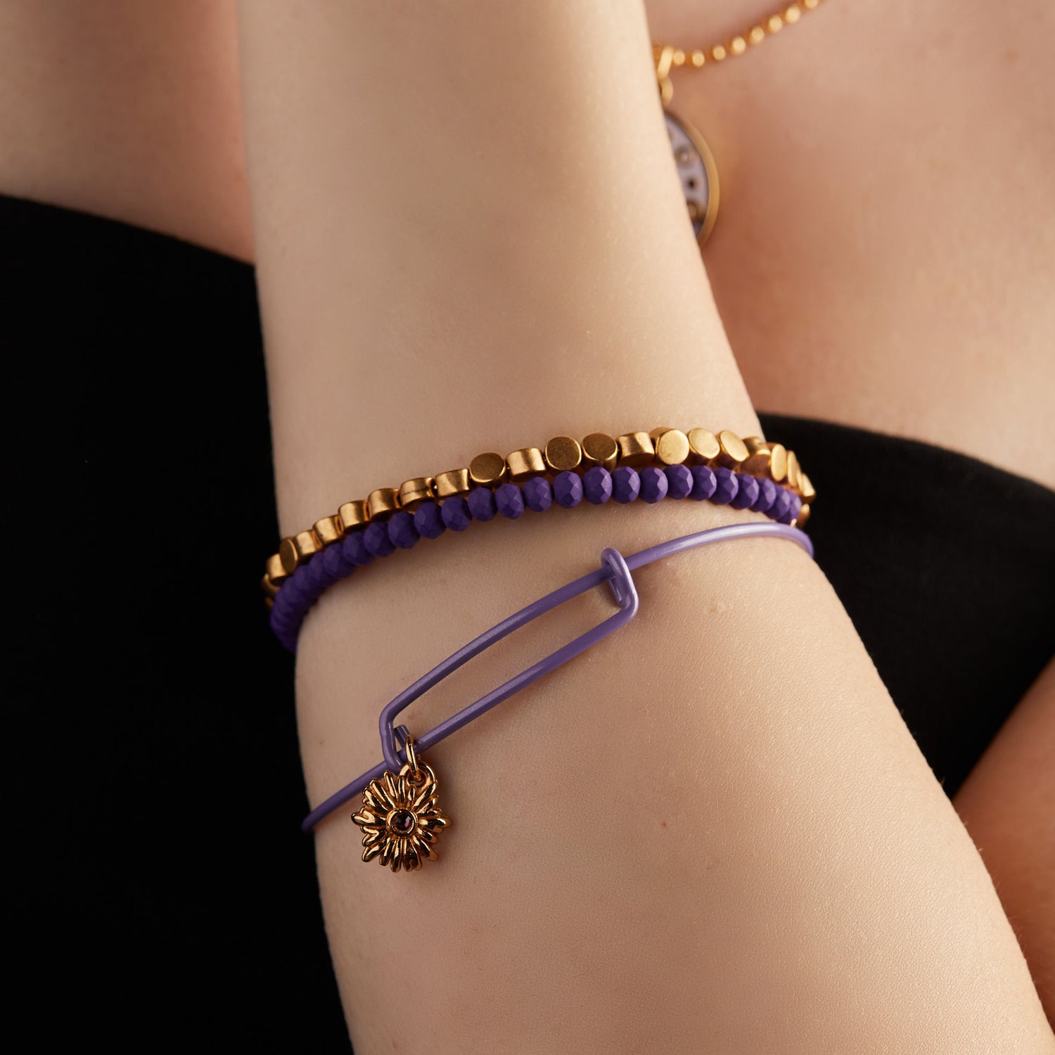 Wildflower Charm Bangle Bracelet, Purple