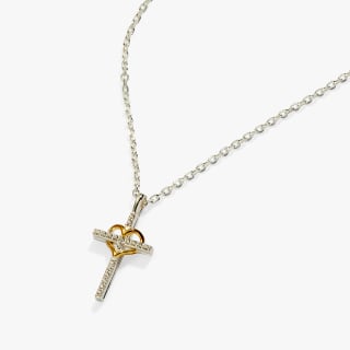 Cross and Heart Necklace Two Tone Precious