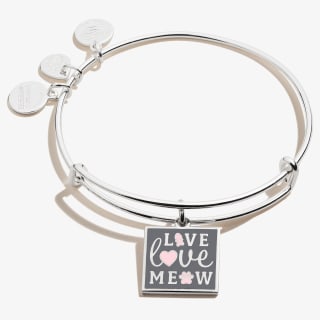 'Live, Love, Meow' Charm Bangle, Shiny Silver, Alex and Ani