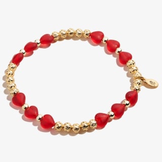 Red Crystal Heart Stretch Bracelet, Shiny Gold, Alex and Ani