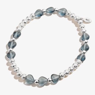 Blue Crystal Heart Stretch Bracelet, Shiny Silver, Alex and Ani