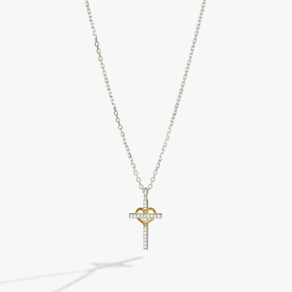 Cross and Heart Necklace Two Tone Precious