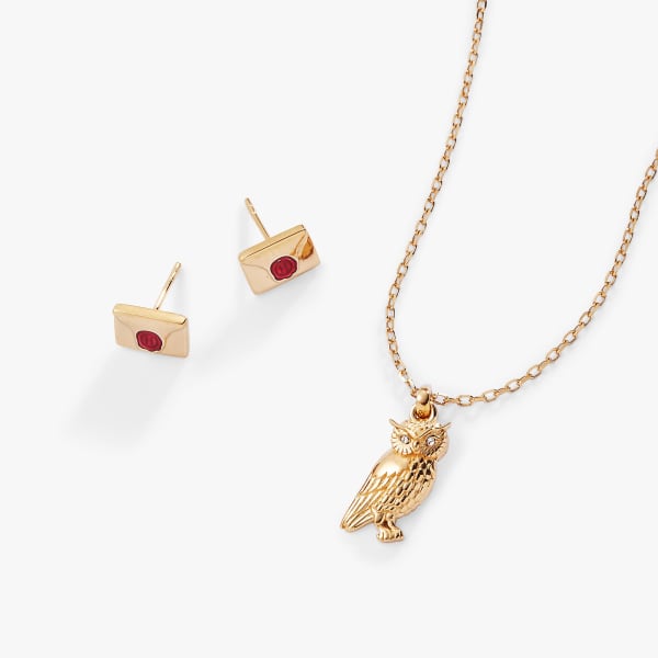 HARRY POTTER™ Owl and Hogwarts Letter Necklace and Earring Set 14kt Gold Over Sterling Silver