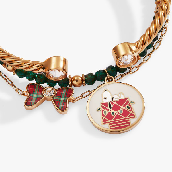 PEANUTS™ Snoopy Holiday Bracelet Set of 3 Shiny Gold